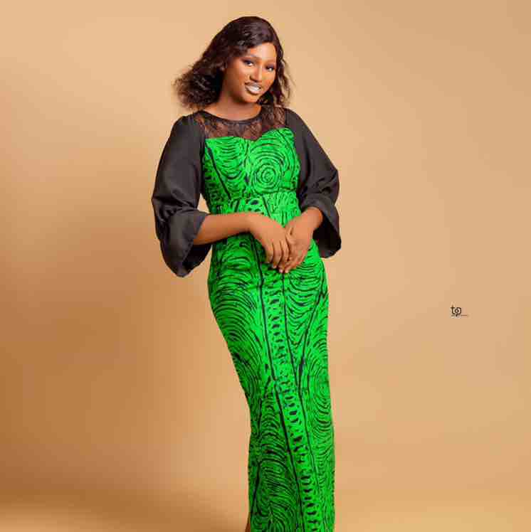 Green Patterned Long stylish Gown