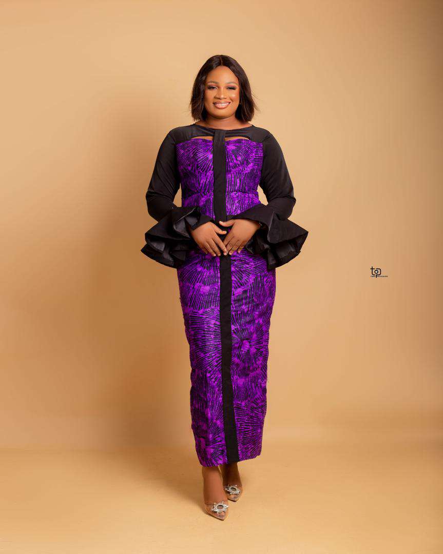 Purple and Black Long Office Dinner Gown