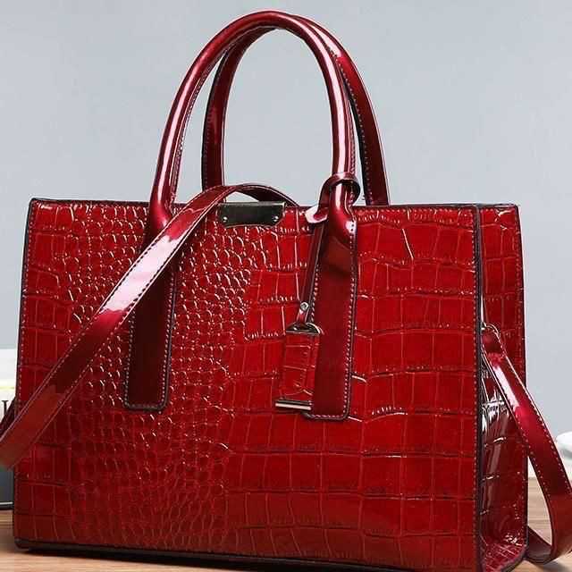 Luxurious Red Crocodile Texture Handbag