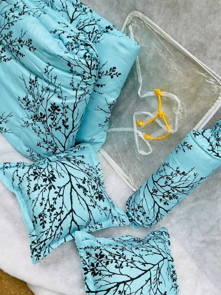 Bedsheet, Duvet, throw pillows.