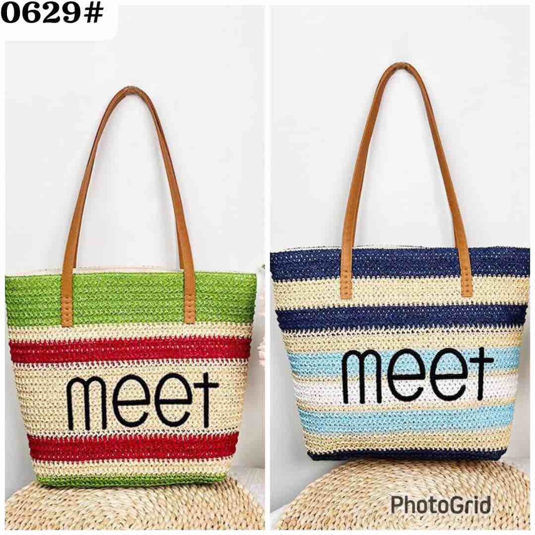 Woven straw tote bag 