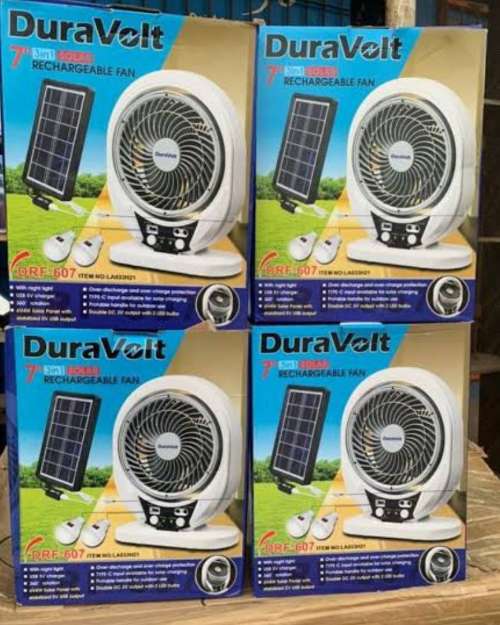  duravolt 7inches solar/rechargeable fan