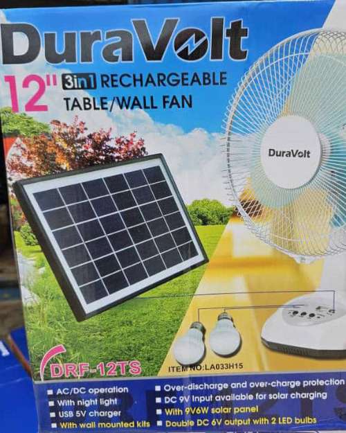 Duravolt 12inches Rechargeable solar fan