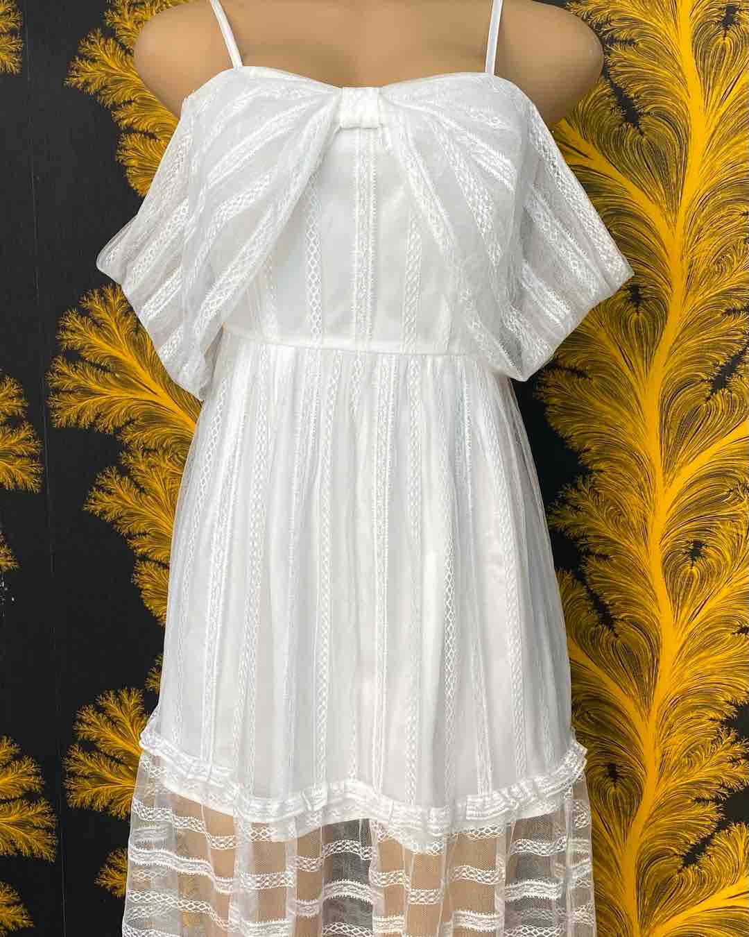 White Tulle Cold Shoulder Midi Dress