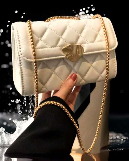 Elegant Quilted Chain Bag  Creamy White 