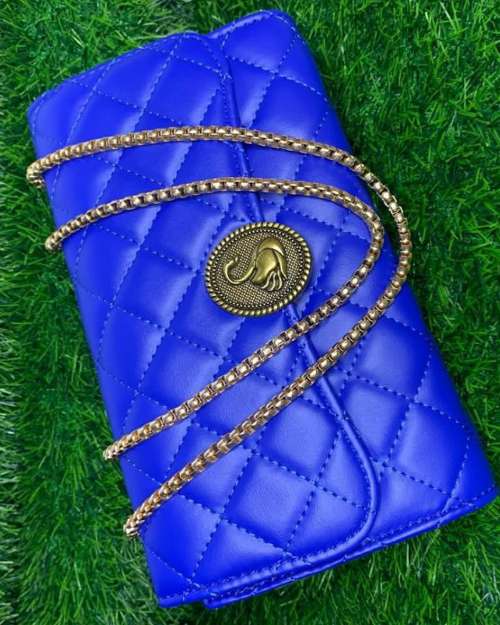 Royal Blue Quilted Swan Bag  Gold Chain 