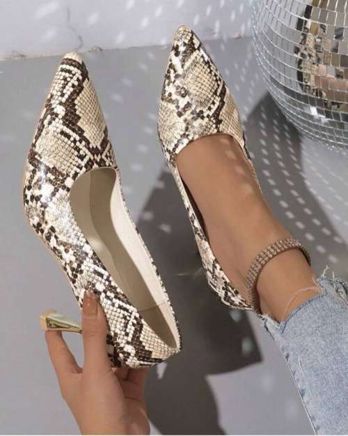 Snakeskin Print Pointed Toe Heel