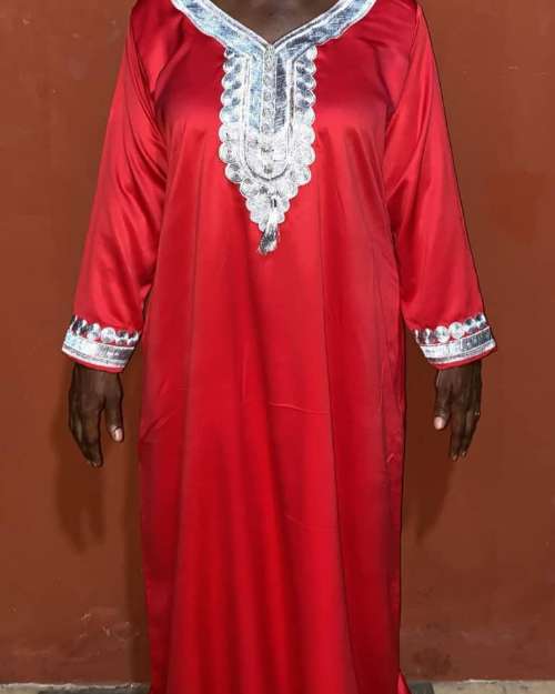 Elegant red kaftan with silver embroider