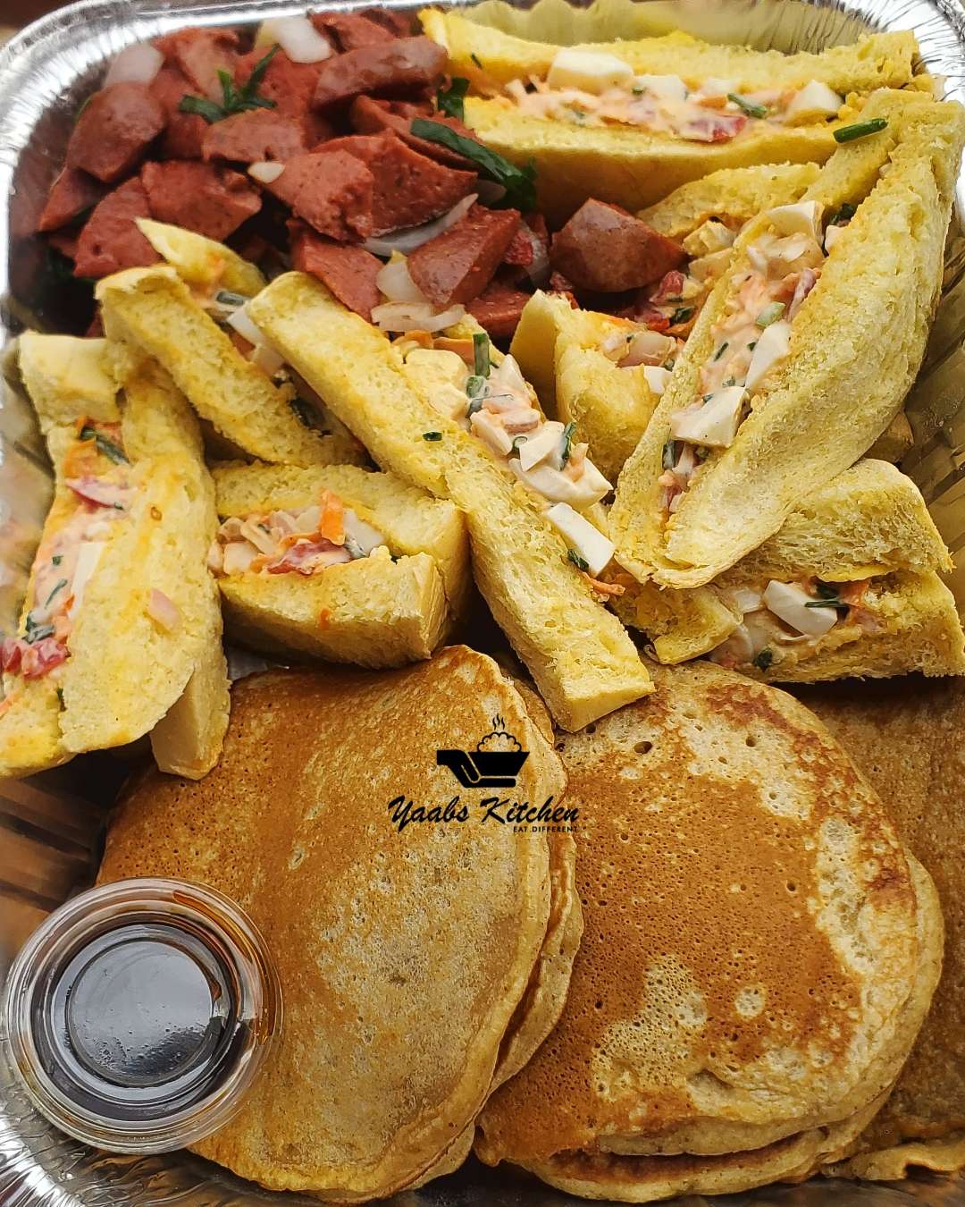 Pancakes and Egg Sandwich Tray