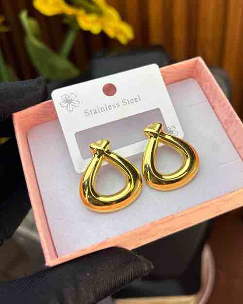 Gold Steel Statement Earrings