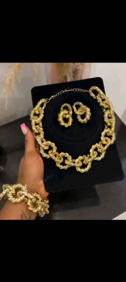 Gold Necklace Set with Earrings and Bangle