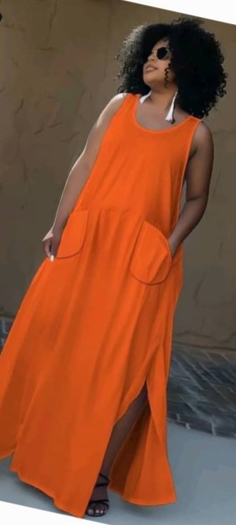 Orange  Full-Length Denim Gown