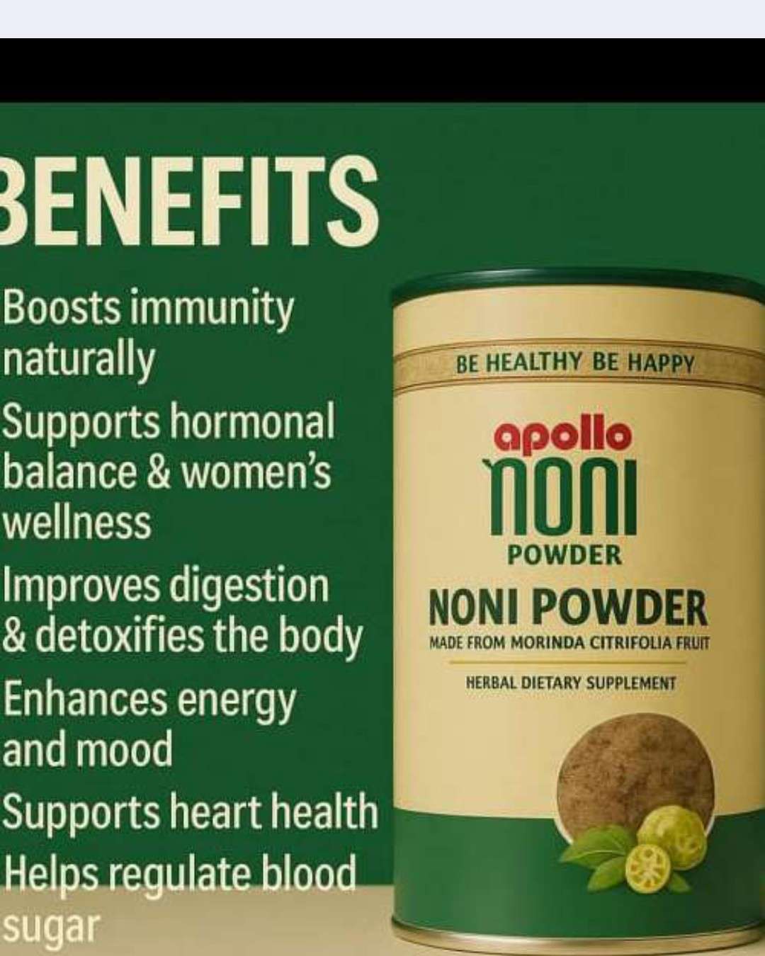Boost Your Immunity Naturally with Apollo Noni Powder" or "Noni Powder for Digestion, Detox, and Energy".
