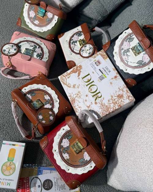 Pink Dior Handbag with Mini Hand Fan