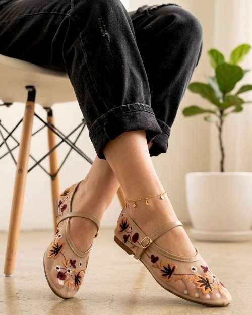 Mesh Embroidered Ballet Flats 