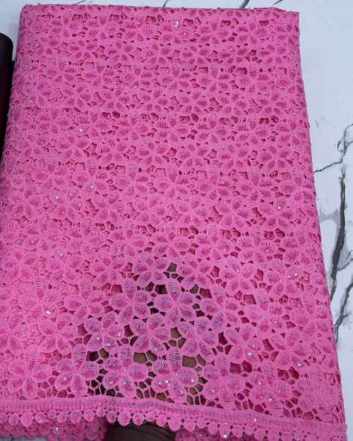 Hot Pink Floral Cord Lace Fabric