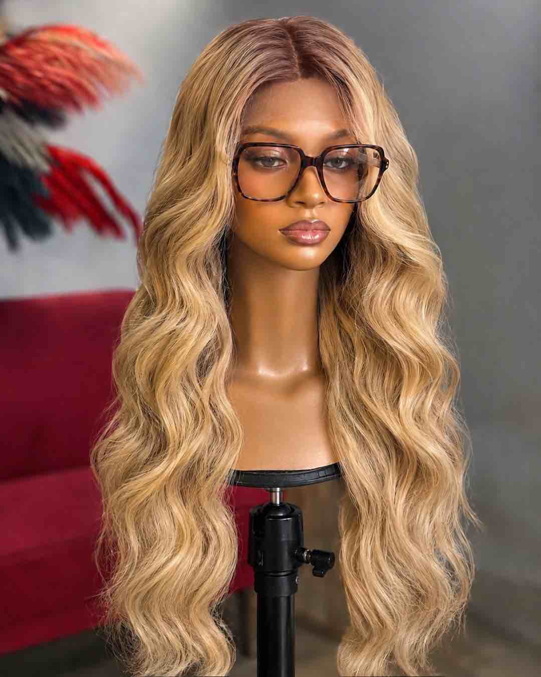 Wavy Blonde Human Hair Blend Closure