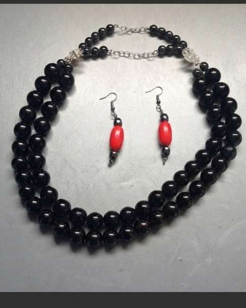 Double Trouble Black Beads Necklace and Earring Set