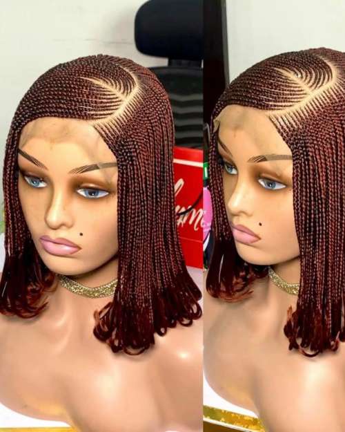 burgundy-colored Lola Cee braided wig