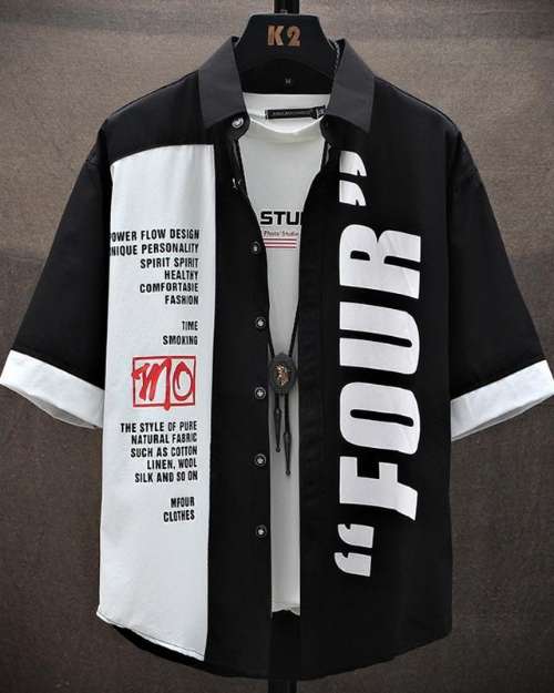 Men's Black & White Graphic Short-Sleeve Shirt