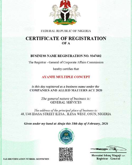 CAC Business Registration Certificate