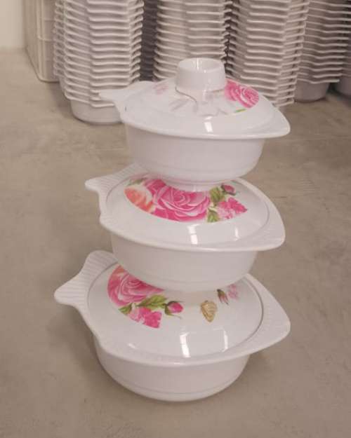 Floral Plastic Serving Bowls with Lids