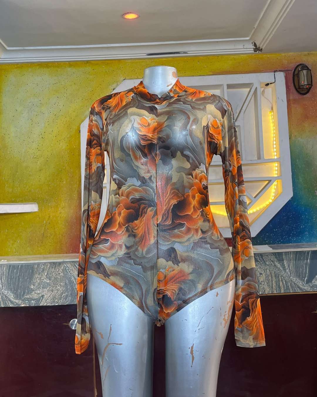 Floral Print Mesh Bodysuit