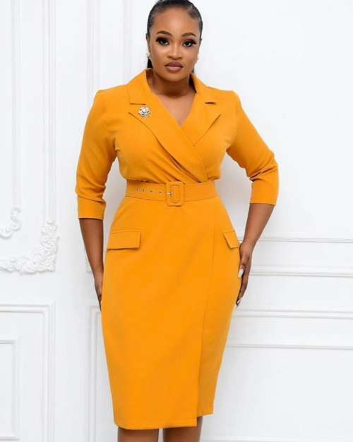 Women's Elegant Belted Blazer midi dress