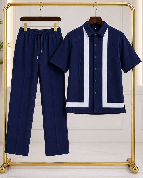 Men's Navy Blue &White Contrast 2piece