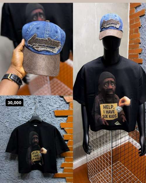 Graphic Print Crop Top and Denim Cap