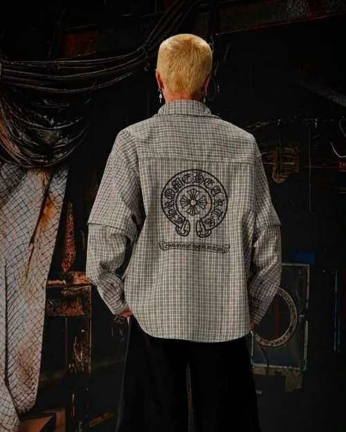 Plaid Button-Up Shirt with Chrome Hearts Design