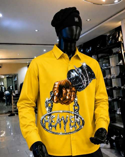 Yellow Long-Sleeve Shirt with Graphic Print