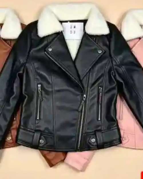 Women's Faux Leather Jacket with Faux Fur Collar