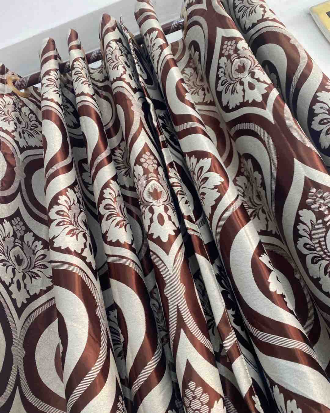 Brown and White Patterned Room Curtains