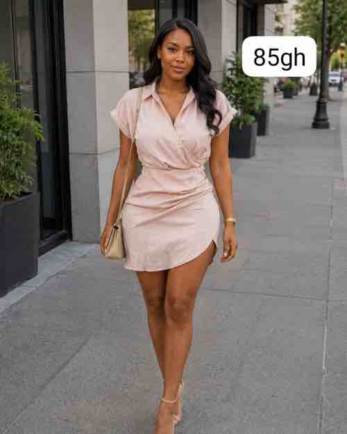 Women's Pink Collared Wrap Dress