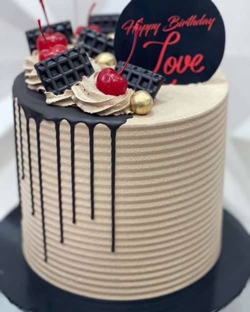 Birthday Drip Cake with Cherries and Waffles
