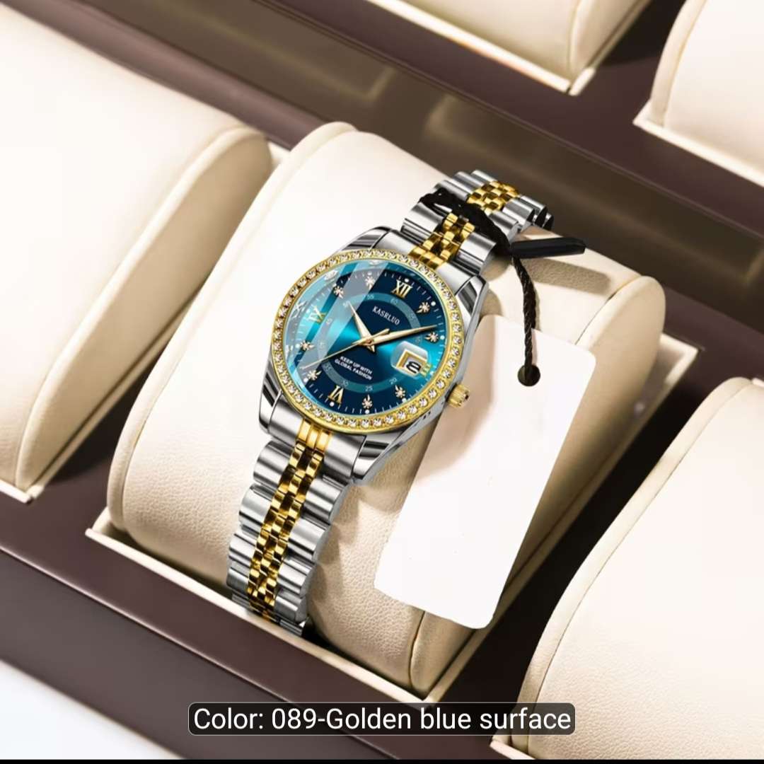 KASIBLUO Two-Tone Women's Watch with Blue Dial