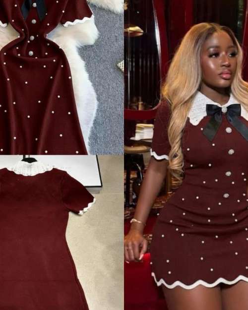 Women's Maroon Polka Dot Dress