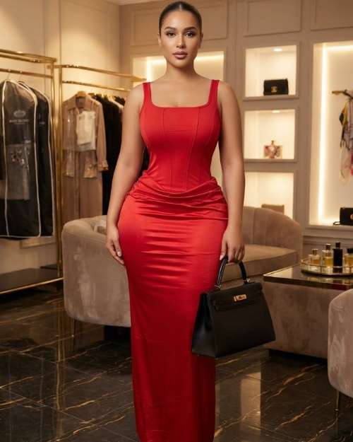 Red Satin Corset Maxi Dress
