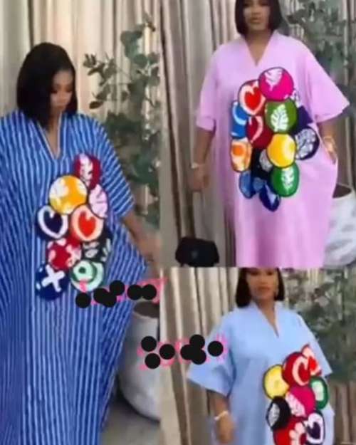 Women's Kaftan Dress with Colorful Appliques