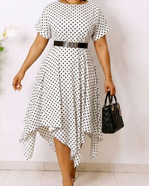 Polka Dot Asymmetrical Hem Dress