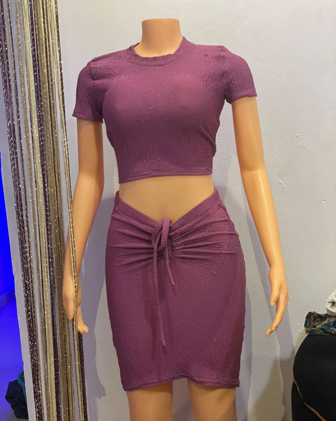 Women's Textured Crop Top and Skirt Set
