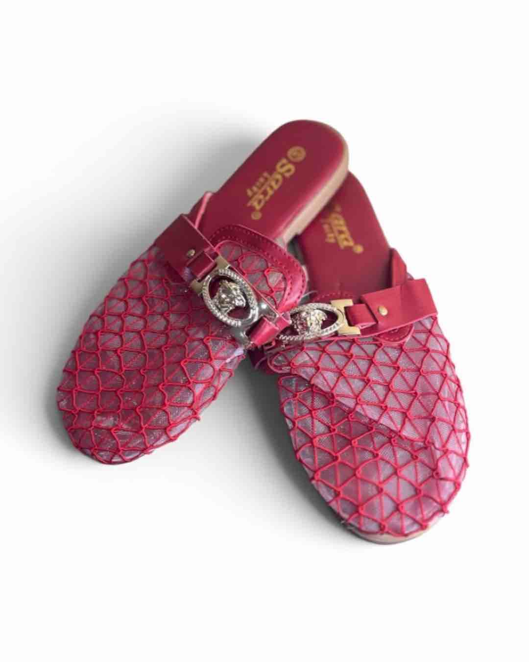 Women's Red Mesh Slippers