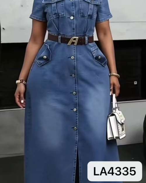 Long Denim Shirt Dress with Belt