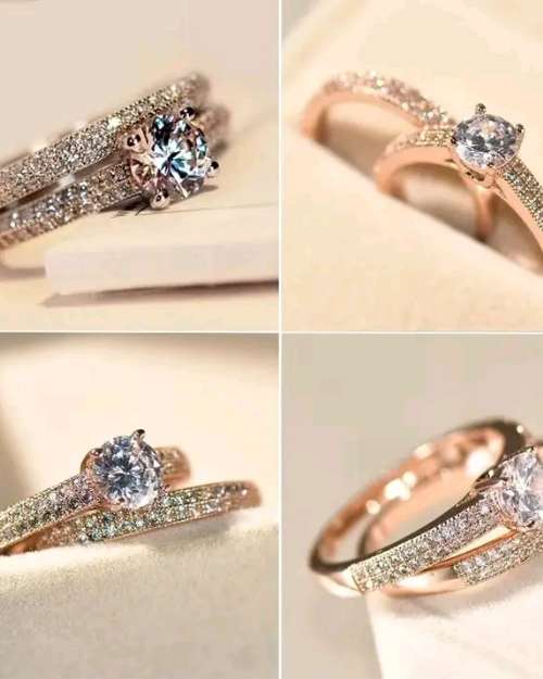 Rose Gold Plated Wedding Ring Set