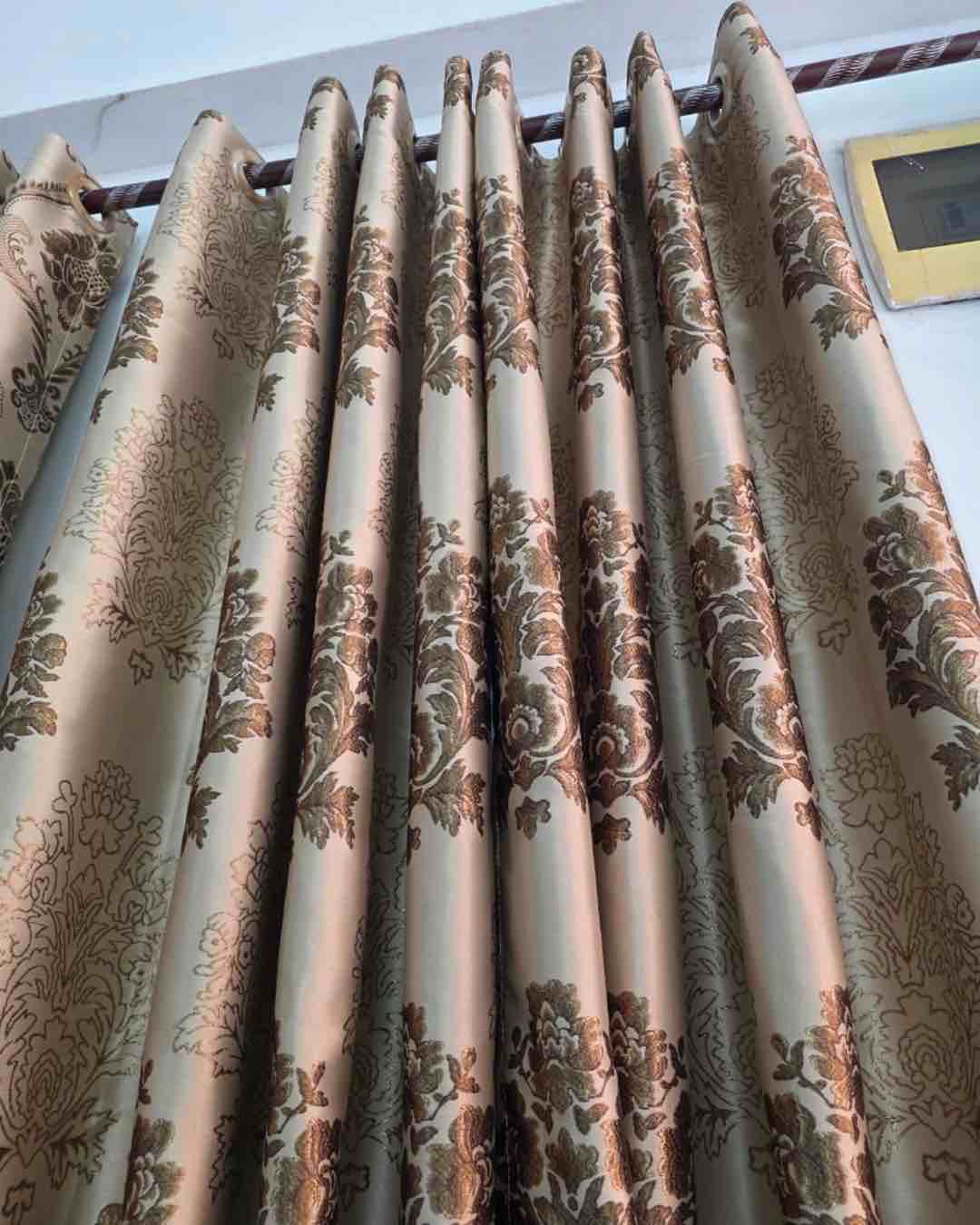 Damask Pattern Room Curtains (2 Pieces)