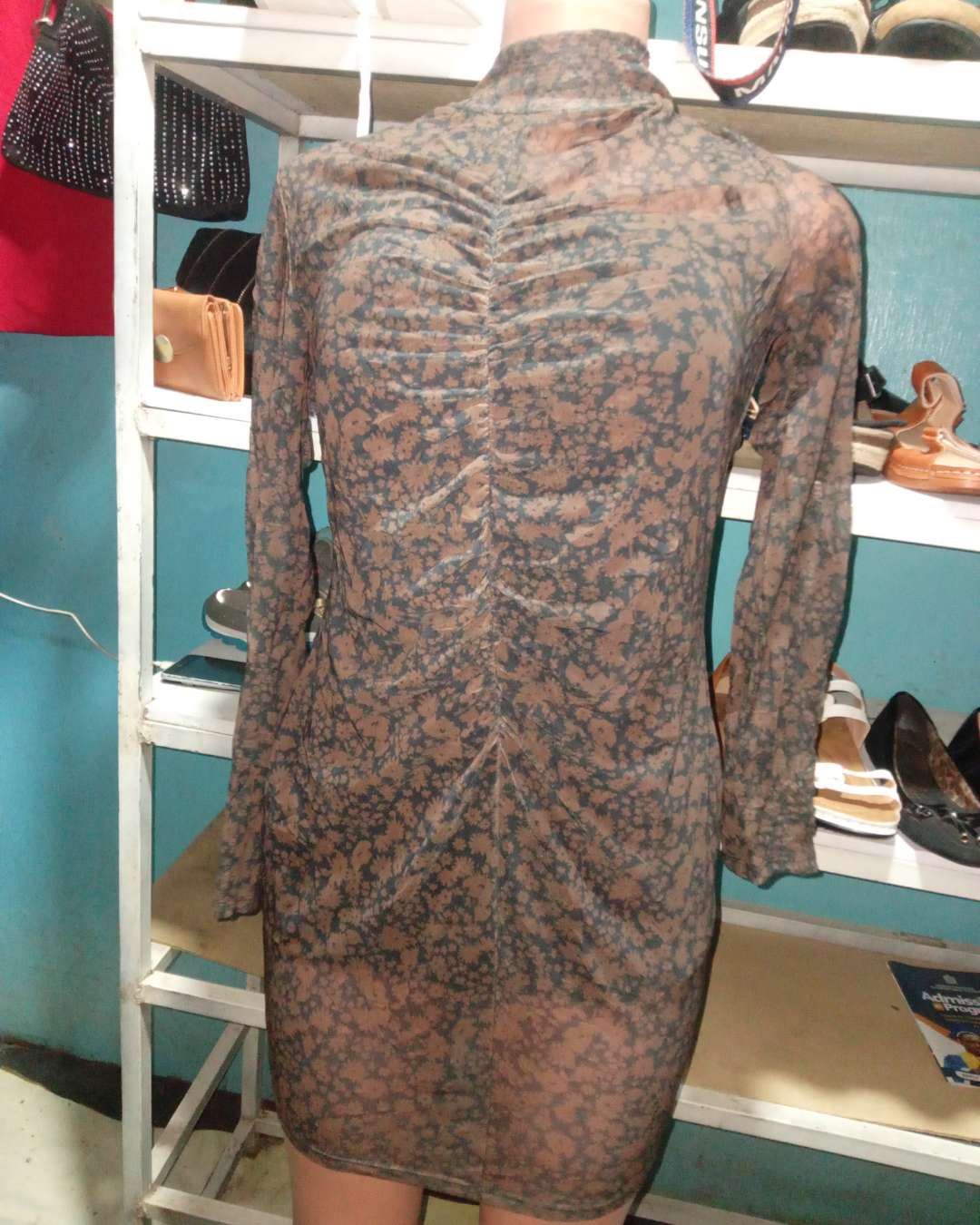 Floral Ruched Long-Sleeve Mini Dress