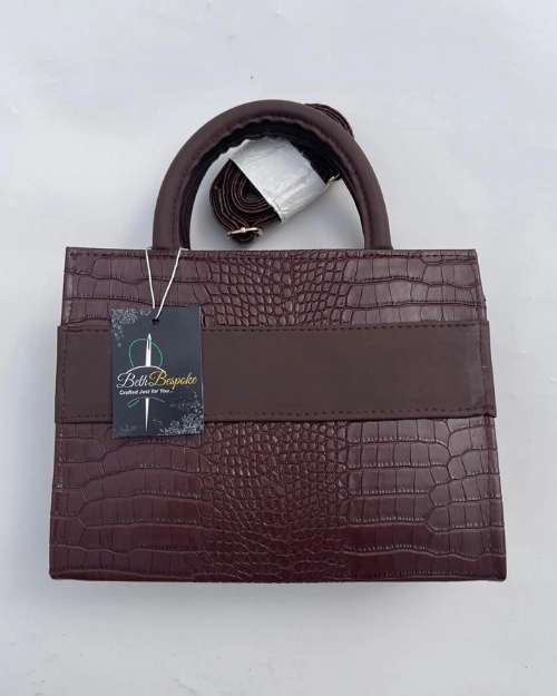 Chocolate Brown Crocodile-Textured Handbag