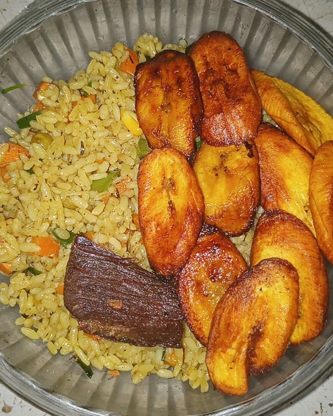 fried rice plantains and beef