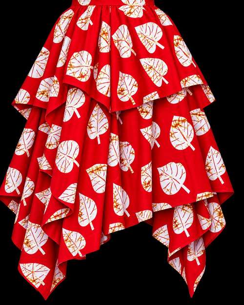 Red Handkerchief Skirt with Leaf Print